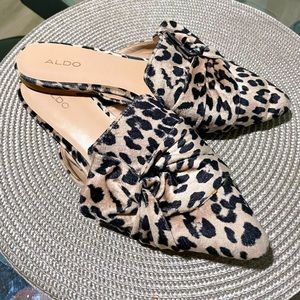 ALDO Velvet Leopard Wild Animal Print Pointed Loafer Flat Mules/Slides, Sz 8
